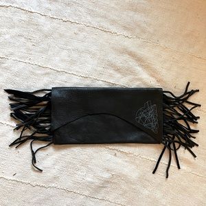 MOLLY G | BLACK GENUINE LEATHER FRINGE CLUTCH